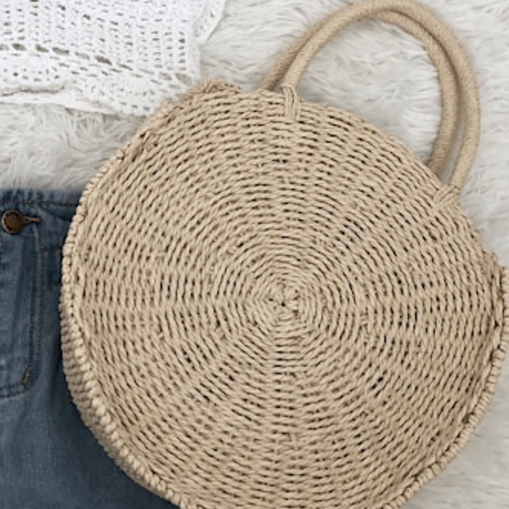 Beige straw cross body bag